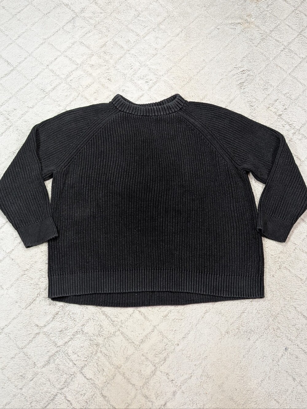 Jenni Kayne Sweater Womens L Black Oversized Cotton Fisherman Chunky Knit